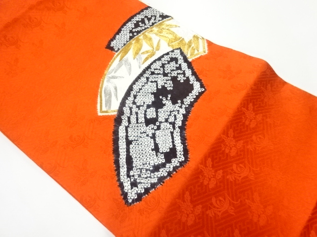 JAPANESE KIMONO / VINTAGE NAGOYA OBI / SHIBORI / EMBROIDERY / BAMBOO